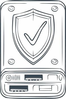 cifrado externo difícil conducir seguridad proteger y marca de verificación contorno icono vector