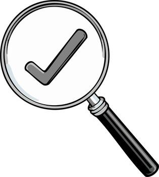 Magnifying glass with a checkmark inside, representing confirmation and verification vector