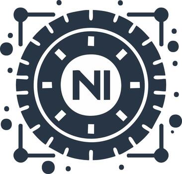 Circular Token Featuring Initials NI with Connecting Network Aesthetic vector