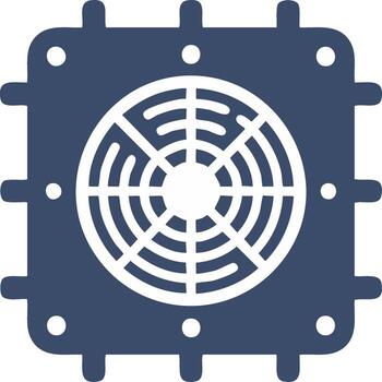 Computer Processor Cooler Graphic, Blue Square Cooling Grid Icon vector