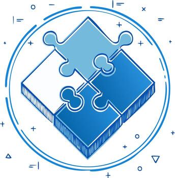 Interlocking Puzzle Pieces within Circular Doodle Frame for Teamwork Concepts vector