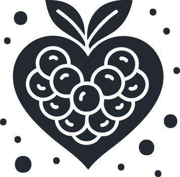 Stylized Heart Shaped Berry Icon, Cluster of Berries with Leaves, Graphic Design Element vector