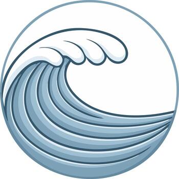 Stylized cartoon wave crests within circular frame symbolizes ocean strength and simplicity in aquatic themed graphics vector