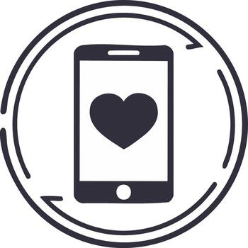 Mobile phone displaying heart icon inside refresh arrow loop representing online connection vector