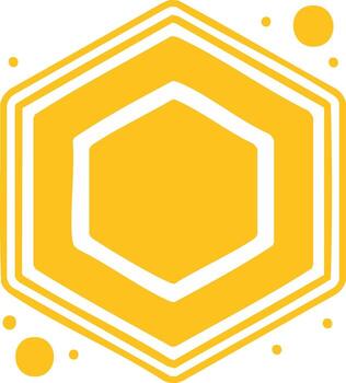 Bright yellow polygon icon featuring a nested design and small circular decorative accents vector