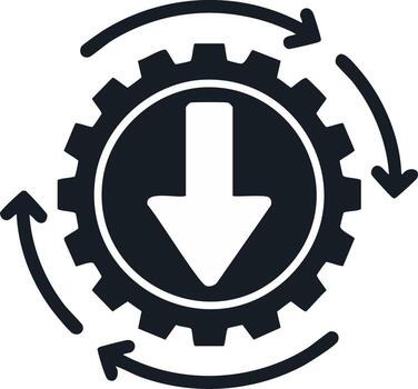 Cogwheel icon representing download progress or settings update with circular process arrows vector