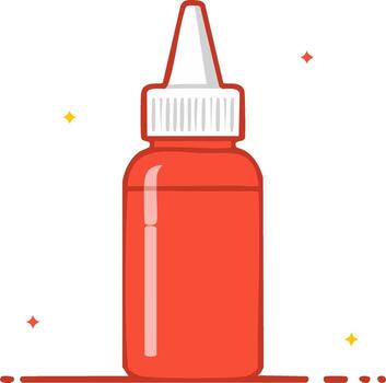 Red plastic bottle with a fine tip nozzle applicator for glue or paint flat design illustration vector