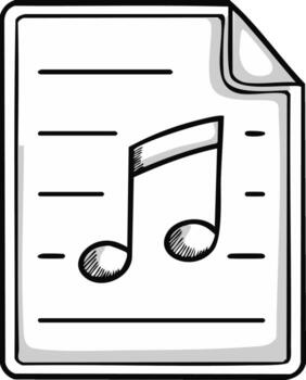 Doodle style musical note on a document page icon representing audio file or creative content vector