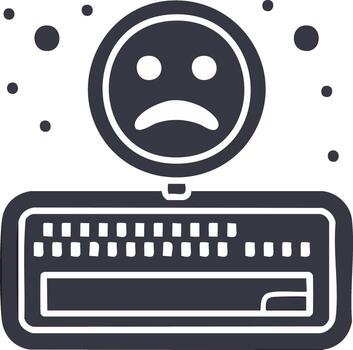 Frustrated sad face icon over a keyboard with dots symbolizing digital problems or online discontent vector
