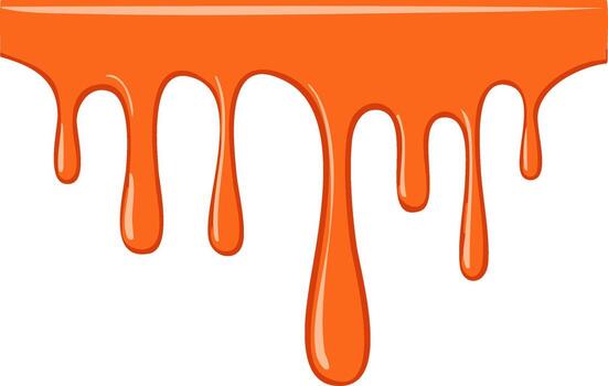 Orange liquid dripping from a surface, creating viscous fluid drops and streaks vector