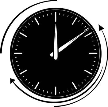 Clock with rotating arrows indicating time passing or a cycle vector