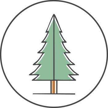Simple line drawing of a green fir tree inside a dark circle vector