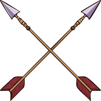 Crossed arrows illustration. Two arrows with feathers, pointing in opposite directions vector