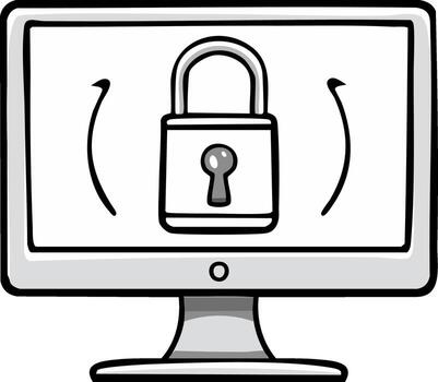Computer Monitor Screen Displaying Padlock Icon with Refresh Arrows for Security Concept Design vector
