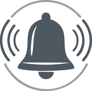 Stylized bell icon with sound waves, round frame, simple gray design element vector