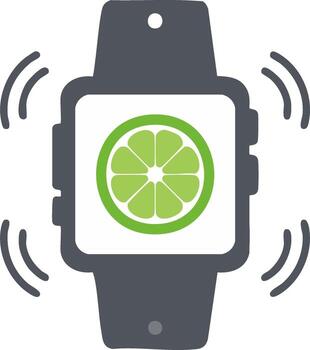 Vibrating Smart Watch Showing a Lime Slice Icon for a Notification or Alarm vector