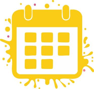vibrante amarillo calendario icono con chapoteo pintar efecto para Planificación y eventos vector