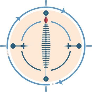 Targeting scope with expanding spring and arrows on circular frame, simple illustration vector