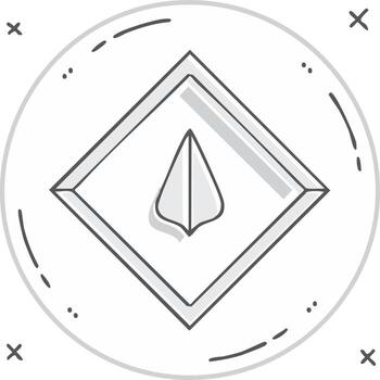 Icon of a paper plane inside a square with decorative elements, hand drawn, vector