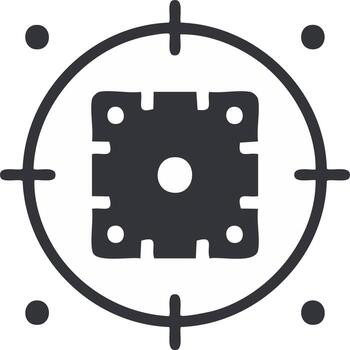 Electronic component icon with crosshair and surrounding dots, representing technology, targeting, and precision concept vector