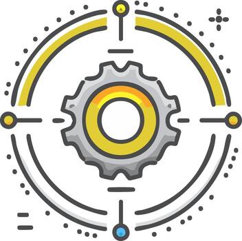 Abstract representation of a mechanical gear within a circular diagram symbolizing process workflow and system integration vector