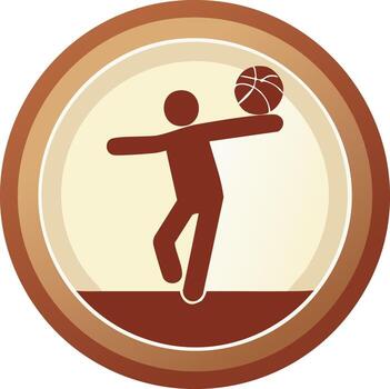 Simplified player holding basketball icon in circular frame, sports activity symbol graphic design vector