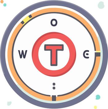 Flat illustration of a Compass with Letters and Circle Inside for graphic and icon use. O,W,E,T vector