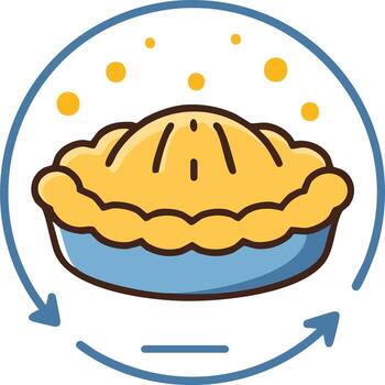 Freshly Baked Pie Icon with Circular Arrows and Bubbles Symbolizing Warmth vector