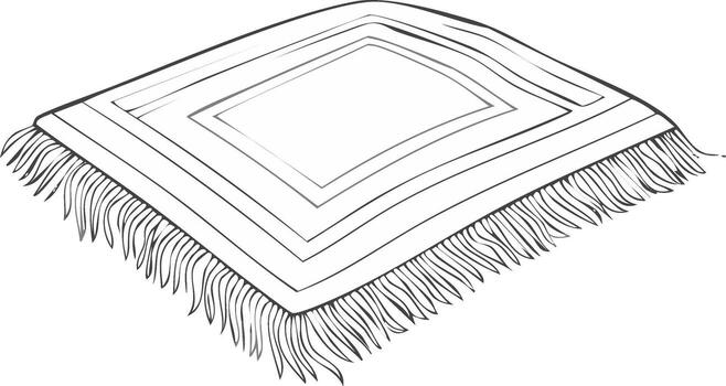 Simple Rectangular Rug with Fringe Illustration Design Element in Gray Scale vector