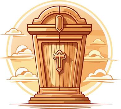 Ornate Tabernacle Shrine with Cross in Fictional Sunny Sky with Clouds vector