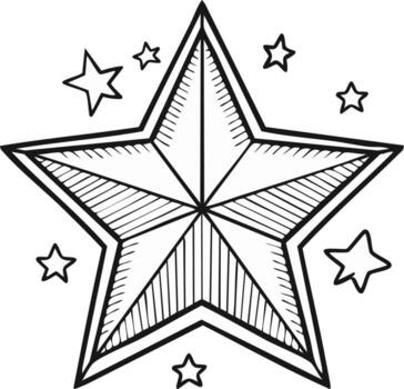 Doodle Style Star Shapes with Line Fill Pattern and Bold Outline Hand Drawn vector