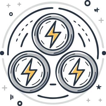 Three lightning bolt symbols within circles in a circular composition with decorative elements vector