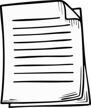 Stack of Paper with Text Lines and Corner Folded Drawing illustration, Doodle style lined sheets, letter document drawing concept vector