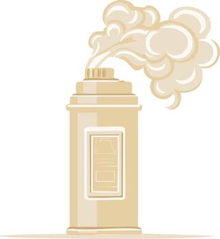 Beige aerosol paint can emitting smoke and fumes creating an atmospheric effect against a plain backdrop ideal for graphic design vector