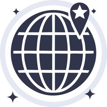 mundo globo icono con un favorito ubicación alfiler y estrella símbolo para viaje y navegación vector