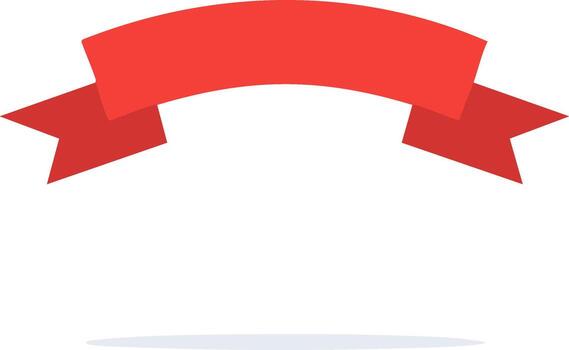 Simple red curved ribbon banner with forked ends and shadow flat graphic illustration vector
