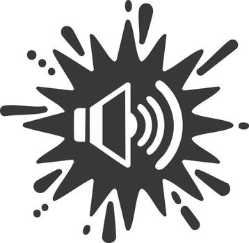 Loud sound speaker symbol emerging from an explosion graphic in dark gray vector