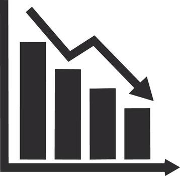 Declining bar chart with a downward arrow icon representing financial loss, crisis, and failure vector
