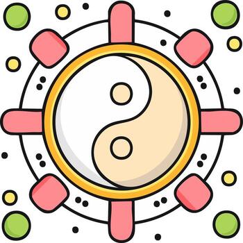 Yin Yang Symbol with Outer Ring and Circular Elements vector