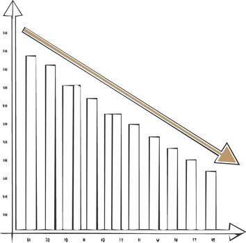Decreasing Bar Chart with Downward Arrow Representing Declining Market Sales vector