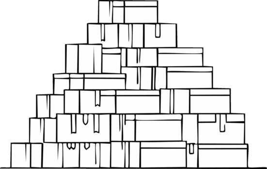 Hand-drawn pyramid of stacked boxes with clear outlines and simple design vector