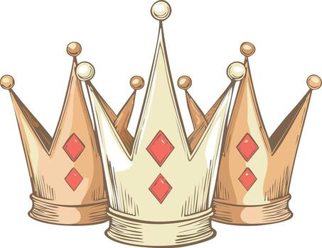 Tres florido coronas con rubí gemas simbolizando realeza y victoria vector