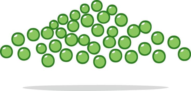 Numerous bright green peas scattered in a dynamic arrangement with a subtle shadow effect vector