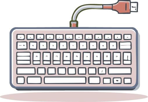 Simple illustration of a modern computer keyboard with a USB connection cable vector