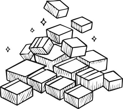 Abstract pile of hand drawn blocks or cubes with sparkling stars vector