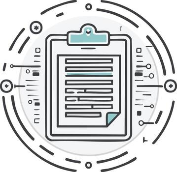Modern line art icon of a clipboard document form with information analysis evaluation vector