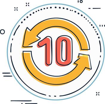 Number 10 in a hand-drawn circular arrow icon symbolizing refresh, repeat, or update vector
