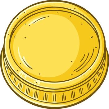 A single gold coin with a simple cartoon style design and line details for design elements vector