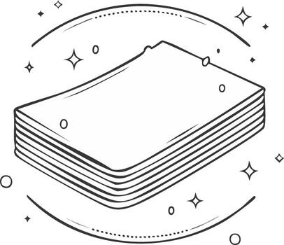 Stack of clean white sheets or papers with sparkling decorative elements surrounding the object vector
