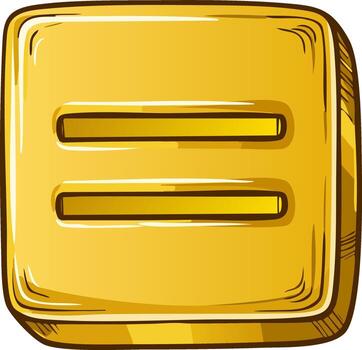 Shiny Golden Square Button Depicting the Equals Sign for Mathematical or Grammatical Use vector